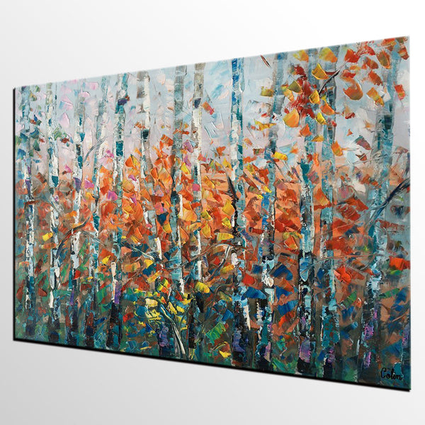 Tree Landscape Art, Large Wall Art, Birch Tree Painting, Custom Canvas Painting for Bedroom-artworkcanvas