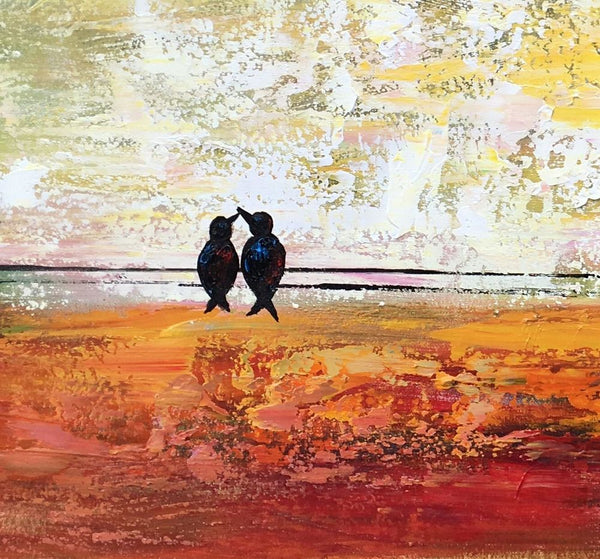 Bird at Wire Painting, Original Painting for Sale, Large Canvas Paintings, Simple Modern Painting, Love Birds Painting, Anniversary Gift-artworkcanvas