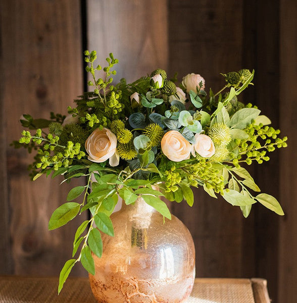 Spring Flower Arrangement for Living Room, Ranunculus Asiaticus, Globe Amaranth, Botany Plants, Beautiful Modern Flower Arrangement Ideas for Home Decoration-artworkcanvas