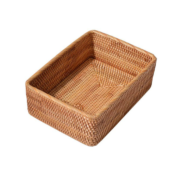 Woven Rectangular Basket for Shelves, Rattan Storage Basket, Storage Baskets for Bathroom, Woven Baskets for Living Room-artworkcanvas