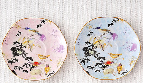 Unique Bird Flower Tea Cups and Saucers in Gift Box as Birthday Gift, Elegant Ceramic Coffee Cups, Afternoon British Tea Cups, Royal Bone China Porcelain Tea Cup Set-artworkcanvas