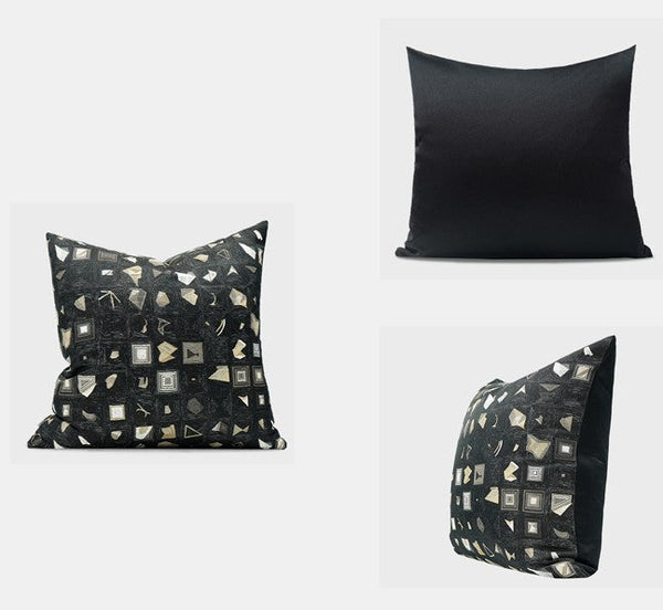 Abstract Black Decorative Throw Pillows, Geomeric Contemporary Square Modern Throw Pillows for Couch, Large Simple Throw Pillow for Interior Design-artworkcanvas