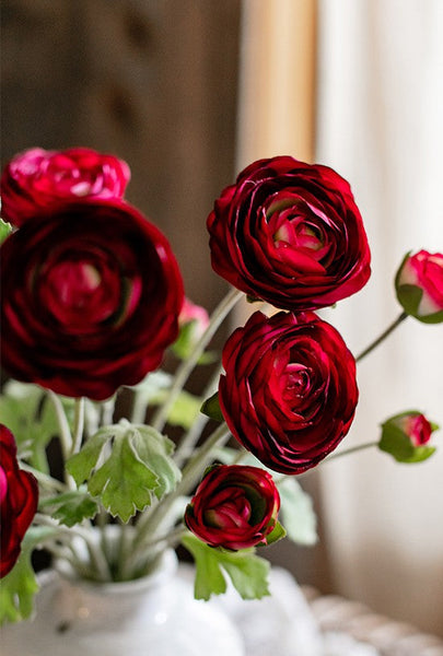 Bedroom Flower Arrangement Ideas, Red Ranunculus Asiaticus Flowers, Simple Modern Floral Arrangement Ideas for Home Decoration, Spring Artificial Floral for Dining Room-artworkcanvas