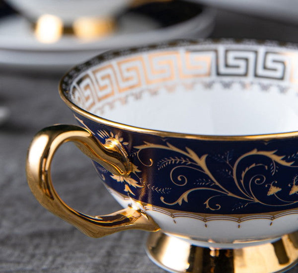 Unique Blue Tea Cup and Saucer in Gift Box, Blue Bone China Porcelain Tea Cup Set, Royal Ceramic Cups, Elegant Ceramic Coffee Cups-artworkcanvas