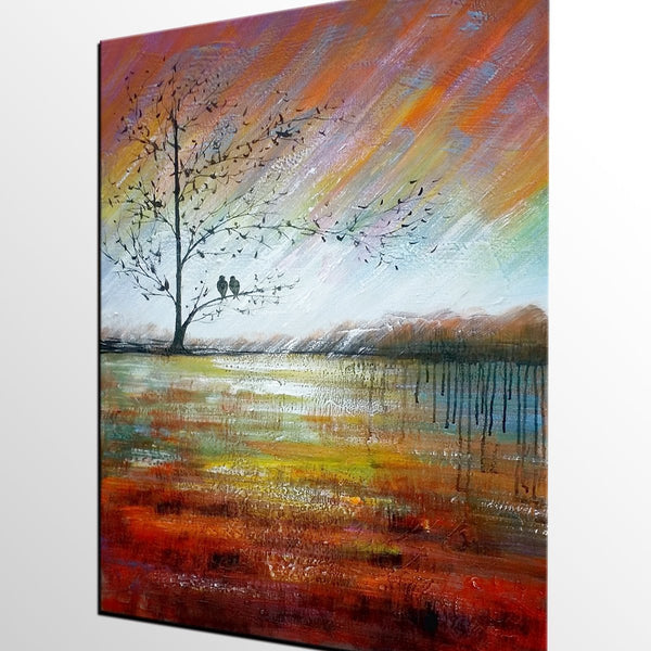 Modern Acrylic Painting, Abstract Landscape Painting, Love Birds Painting, Bedroom Canvas Painting, Acrylic Landscape Painting, C-artworkcanvas