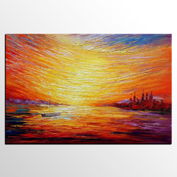 Sail Boat at Sea, Sunrise Painting, Oil Painting, Wall Art, Canvas Painting, Impasto Art-artworkcanvas