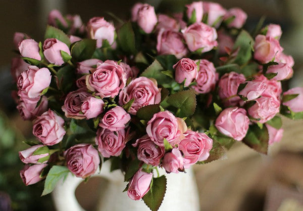 Artificial Flowers for Living Room, 12 Branches of Pink Rose Flowers, Pink Rose Flower in Vase, Real Touch Flowers, Simple Flower Arrangement Ideas for Home Decoration-artworkcanvas