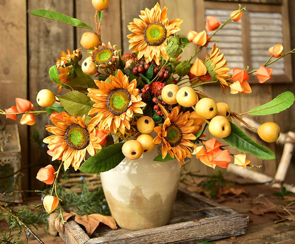Yellow Sunflowers, Botany Plants, Unique Floral Arrangement for Home Decoration, Table Centerpiece, Real Touch Artificial Flowers for Dining Room-artworkcanvas