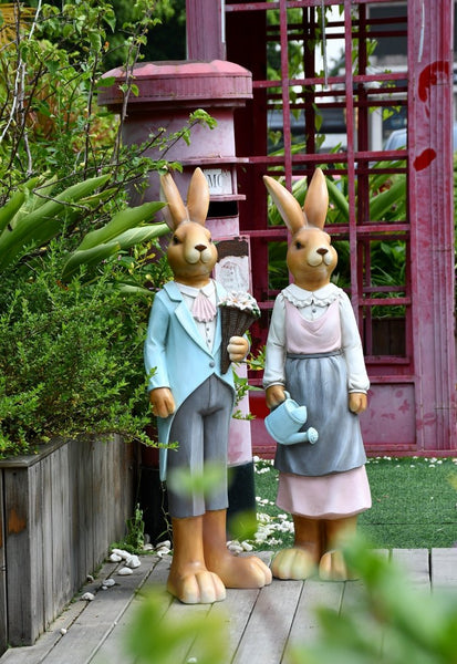 Rabbit Statues, Animal Statue for Garden Ornaments, Extra Large Rabbit Couple Statue, Villa Courtyard Decor, Outdoor Garden Design Ideas, Garden Decoration Ideas-artworkcanvas