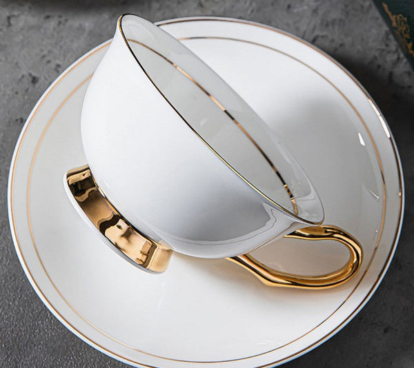 White Ceramic Cups, Elegant British Ceramic Coffee Cups, Bone China Porcelain Tea Cup Set, Unique Tea Cup and Saucer in Gift Box-artworkcanvas