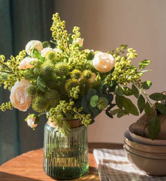 Spring Flower Arrangement for Living Room, Ranunculus Asiaticus, Globe Amaranth, Botany Plants, Beautiful Modern Flower Arrangement Ideas for Home Decoration-artworkcanvas