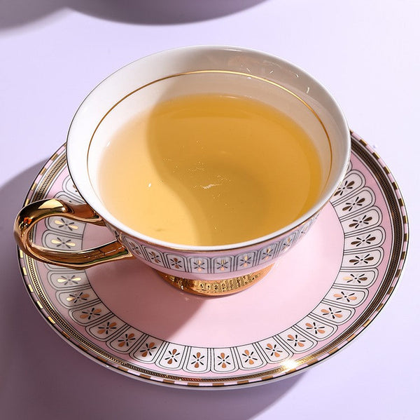 Royal Blue and Pink Bone China Porcelain Tea Cup Set, Tea Cups and Saucers in Gift Box, Elegant Ceramic Coffee Cups, Beautiful British Tea Cups-artworkcanvas