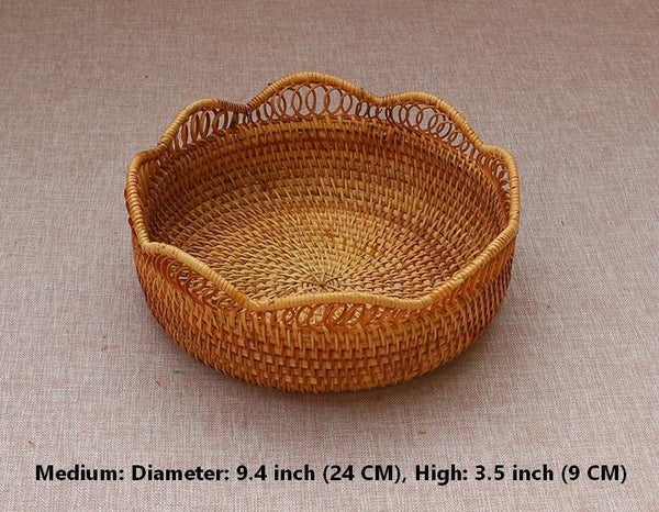Woven Round Storage Basket, Cute Small Rattan Woven Baskets, Fruit Storage Basket, Storage Baskets for Kitchen-artworkcanvas