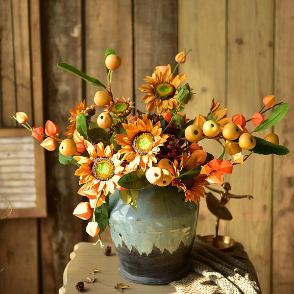 Yellow Sunflowers, Botany Plants, Unique Floral Arrangement for Home Decoration, Table Centerpiece, Real Touch Artificial Flowers for Dining Room-artworkcanvas