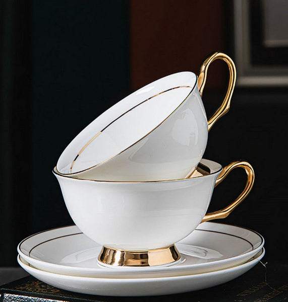 White Ceramic Cups, Elegant British Ceramic Coffee Cups, Bone China Porcelain Tea Cup Set, Unique Tea Cup and Saucer in Gift Box-artworkcanvas