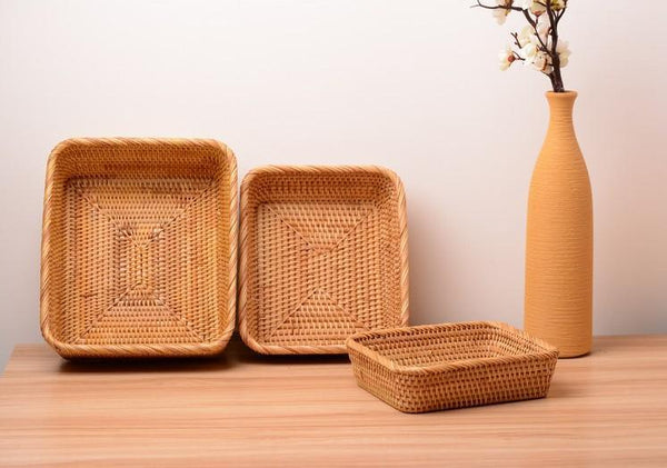 Woven Rectangular Storage Basket, Lovely Rattan Storage Basket, Storage Baskets for Kitchen-artworkcanvas