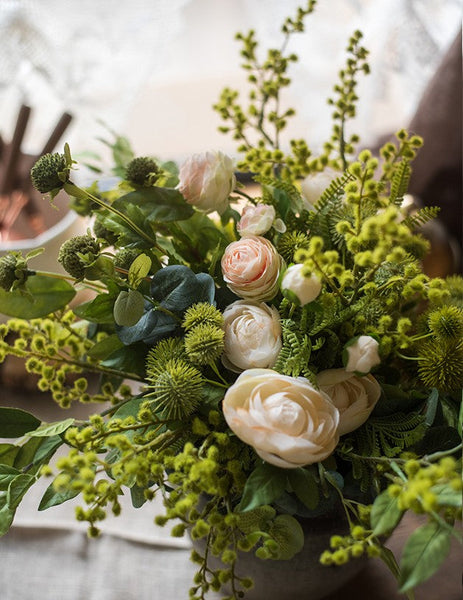 Spring Flower Arrangement for Living Room, Ranunculus Asiaticus, Globe Amaranth, Botany Plants, Beautiful Modern Flower Arrangement Ideas for Home Decoration-artworkcanvas