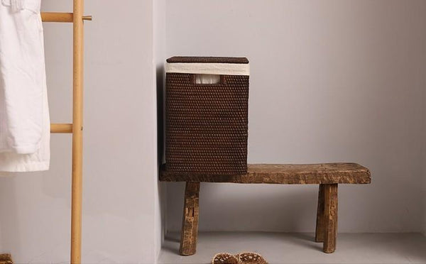 Storage Baskets for Bathroom, Rectangular Storage Baskets, Large Brown Rattan Storage Baskets, Storage Basket with Lid, Storage Baskets for Clothes-artworkcanvas