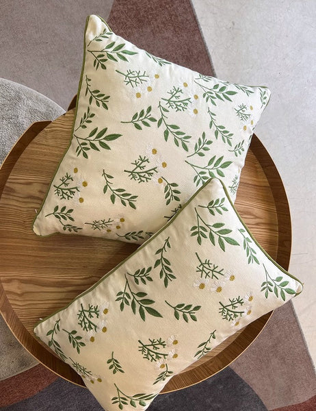 Spring Flower Sofa Decorative Pillows, Farmhouse Decorative Throw Pillows, Embroider Flower Cotton Pillow Covers, Flower Decorative Throw Pillows for Couch-artworkcanvas