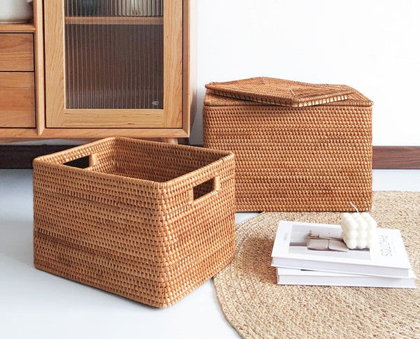 Storage Basket for Shelves, Woven Storage Basket for Toys, Rattan Storage Basket for Clothes, Large Rectangular Storage Basket, Storage Baskets for Bedroom-artworkcanvas