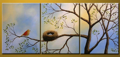 Bird Art, Canvas Painting, Modern Art, 3 Piece Wall Art, Abstract Painting, Tree of Life Painting-artworkcanvas