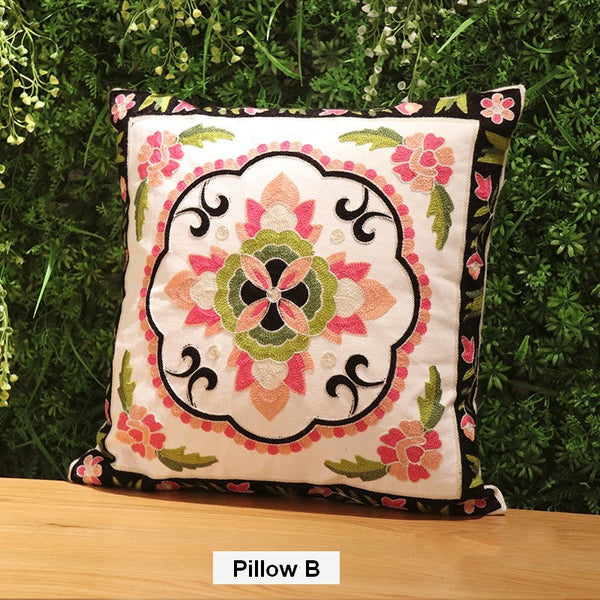 Cotton Flower Decorative Pillows, Sofa Decorative Pillows, Embroider Flower Cotton Pillow Covers, Farmhouse Decorative Throw Pillows for Couch-artworkcanvas