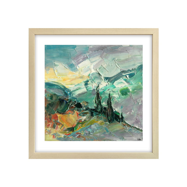Abstract Painting, Mountain and Cypress Tree Painting, Small Oil Painting, Heavy Texture Oil Painting, 12X12 inch-artworkcanvas