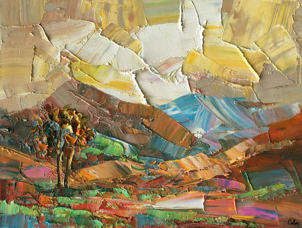 Autumn Mountain Tree Painting, Small Oil Painting, Landscape Painting, Heavy Texture Art-artworkcanvas