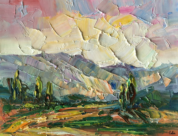 Abstract Mountain Tree Painting, Small Oil Painting, Landscape Painting, Heavy Texture Art-artworkcanvas