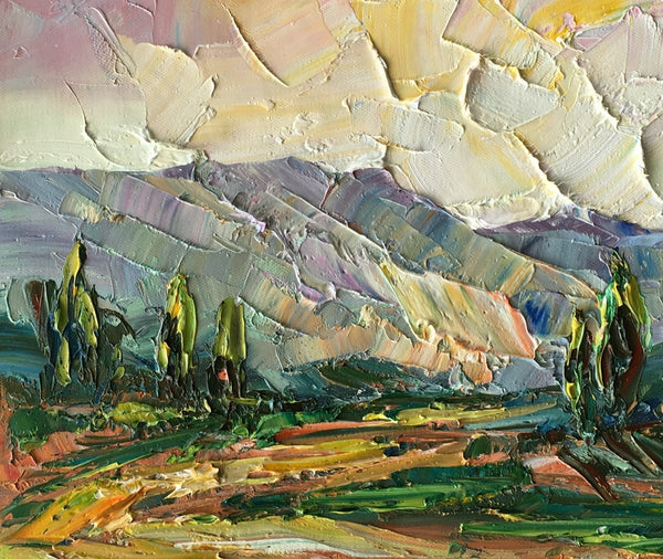 Abstract Mountain Tree Painting, Small Oil Painting, Landscape Painting, Heavy Texture Art-artworkcanvas