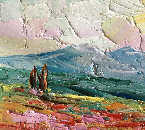 Abstract Landscape Painting, Autumn Cypress Tree Painting, Small Oil Painting, Heavy Texture Oil Painting, 10X12 inch-artworkcanvas