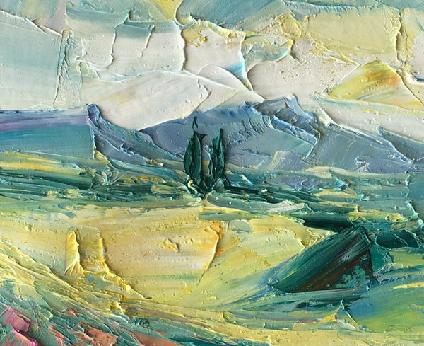 Spring Mountain Cypress Tree Painting, Landscape Painting, Small Oil Painting, Heavy Texture Oil Painting, 10X12 inch-artworkcanvas