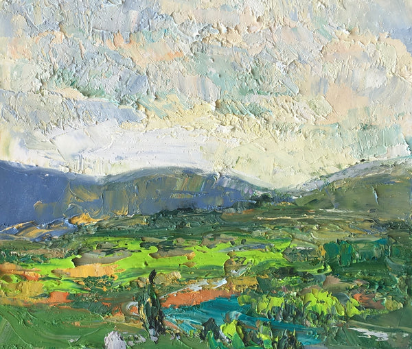 Abstract Landscape Painting, Cypres and Mountain Painting, Small Oil Painting, Impasto Art-artworkcanvas