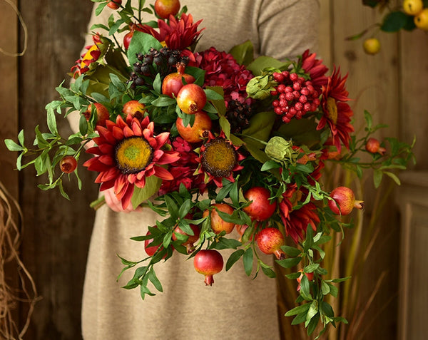 Beautiful Flower Arrangement for Home Decoration, Large Bunch of Pomegranate Branch, Table Centerpiece, Real Touch Artificial Floral for Dining Room-artworkcanvas