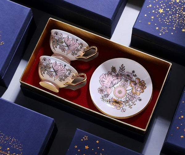 Afternoon British Tea Cups, Unique Iris Flower Tea Cups and Saucers in Gift Box, Elegant Ceramic Coffee Cups, Royal Bone China Porcelain Tea Cup Set-artworkcanvas