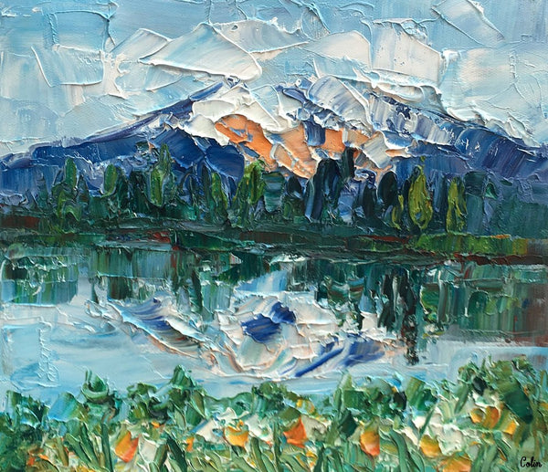 Heavy Texture Oil Painting, Mountain Lake Painting, Small Oil Painting, Abstract Painting,10X12 inch-artworkcanvas