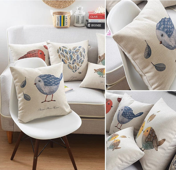 Decorative Sofa Pillows for Dining Room, Simple Decorative Pillow Covers, Love Birds Throw Pillows for Couch, Singing Birds Decorative Throw Pillows-artworkcanvas