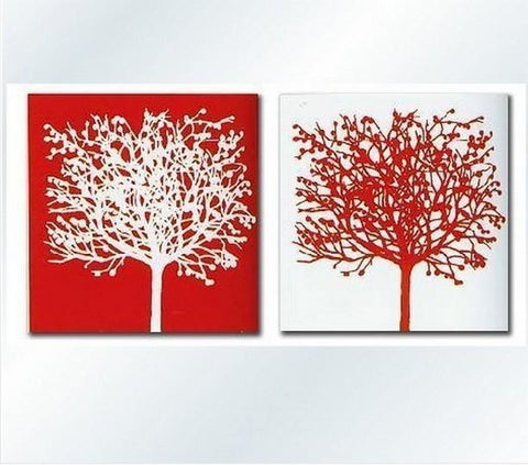 Red and White Art, Abstract Painting, Wall Hanging, Dining Room Wall Art, Modern Art, Hand Painted Art, Large Art, Tree Painting-artworkcanvas