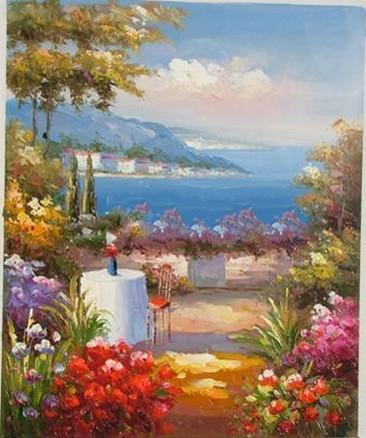 Canvas Painting, Landscape Oil Painting, Summer Resort Painting, Wall Art, Large Painting, Living Room Wall Art, Oil Painting, Canvas Wall Art, Gaden Flower-artworkcanvas