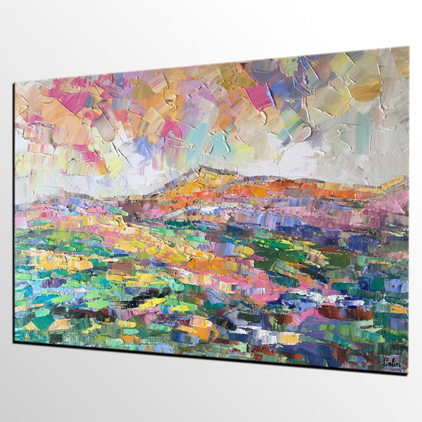Abstract Mountain Landscape Painting, Custom Landscape Painting on Canvas, Large Painting for Living Room, Heavy Texture Painting-artworkcanvas