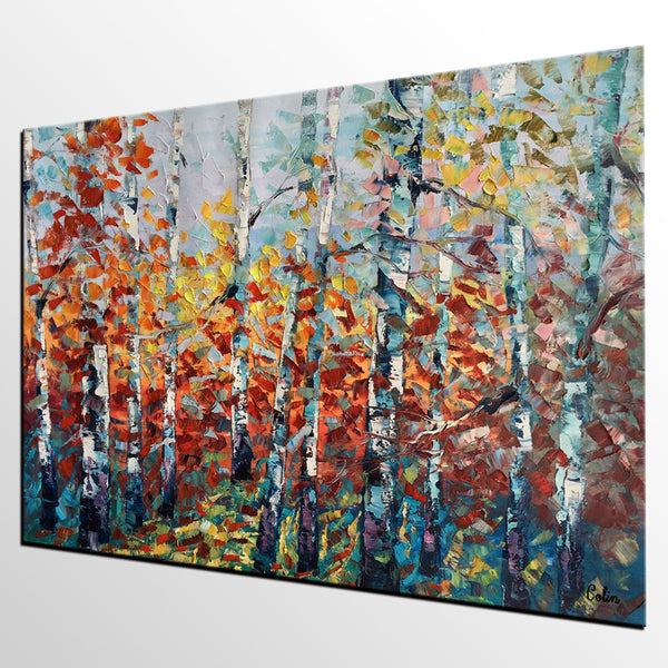 Landscape Painting, Birch Tree Painting, Custom Extra Large Canvas Art, Heavy Texture Original Artwork, Canvas Oil Painting-artworkcanvas
