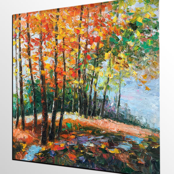 Abstract Art, Forest Tree Painting, Landscape Painting, Heavy Texture Oil Painting, Large Art, Canvas Wall Art, Canvas Painting-artworkcanvas