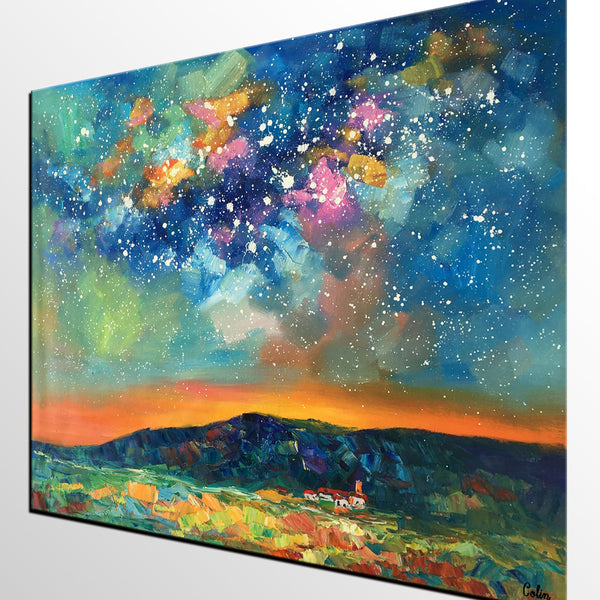 Heavy Texture Abstract Painting, Starry Night Sky, Landscape Painting, Custom Large Art-artworkcanvas