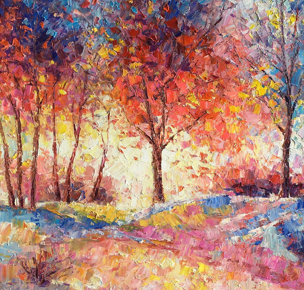 Landscape Painting, Original Artwork, Autumn Tree Oil Painting, Abstract Canvas Wall Art-artworkcanvas