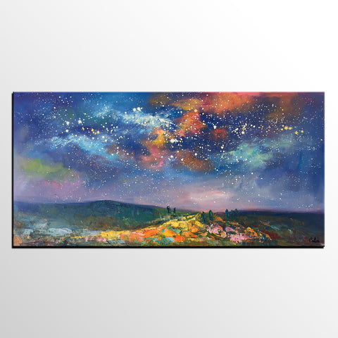 Starry Night Sky Oil Painting, Abstract Art, Modern Art Painting, Custom Extra Large Painting-artworkcanvas