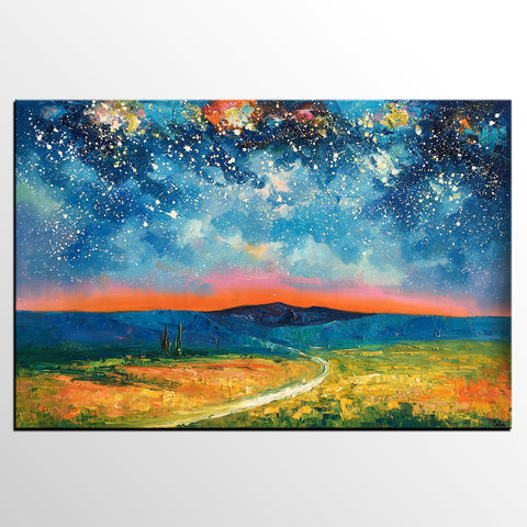 Heavy Texture Painting, Starry Night Sky Painting, Landscape Painting, Custom Large Canvas Art-artworkcanvas