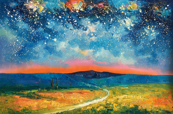 Heavy Texture Painting, Starry Night Sky Painting, Landscape Painting, Custom Large Canvas Art-artworkcanvas