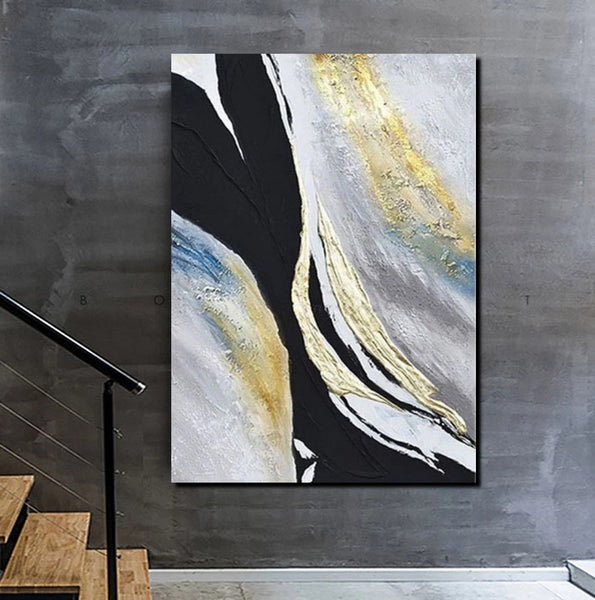 Black Abstract Acrylic Paintings, Large Paintings for Bedroom, Simple Modern Art, Modern Wall Art Ideas, Contemporary Canvas Paintings-artworkcanvas