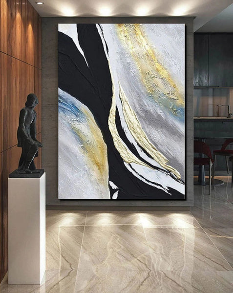 Black Abstract Acrylic Paintings, Large Paintings for Bedroom, Simple Modern Art, Modern Wall Art Ideas, Contemporary Canvas Paintings-artworkcanvas