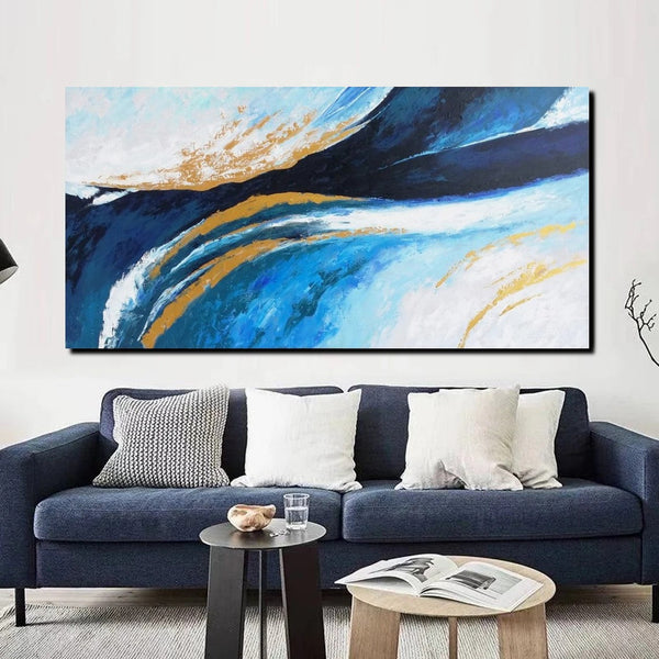 Living Room Wall Art Paintings, Blue Acrylic Abstract Painting Behind Couch, Large Painting on Canvas, Buy Paintings Online, Acrylic Painting for Sale-artworkcanvas